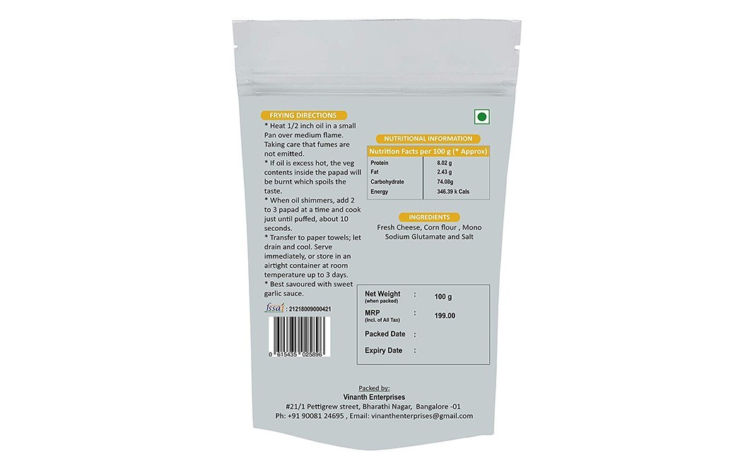 Vinanth Enterprises Cheese Pappad    Pack  100 grams